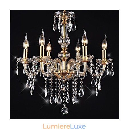 Lustre 6 Lumières Doré Vintage en Cristal Lustre 6 Lumières Doré Vintage en Cristal