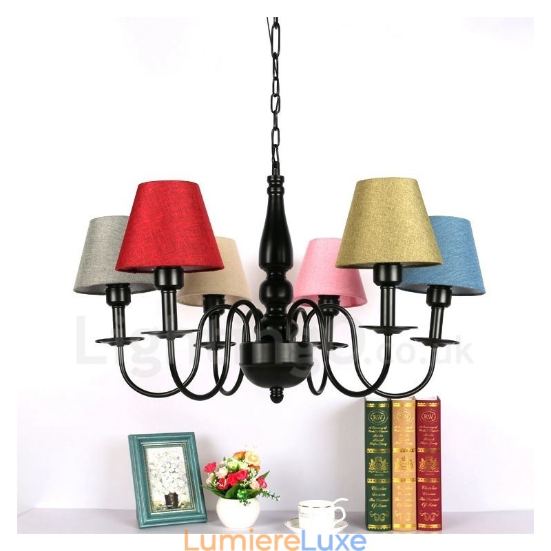 Lustre en métal intégré de style méditerranéen à 6 lumières