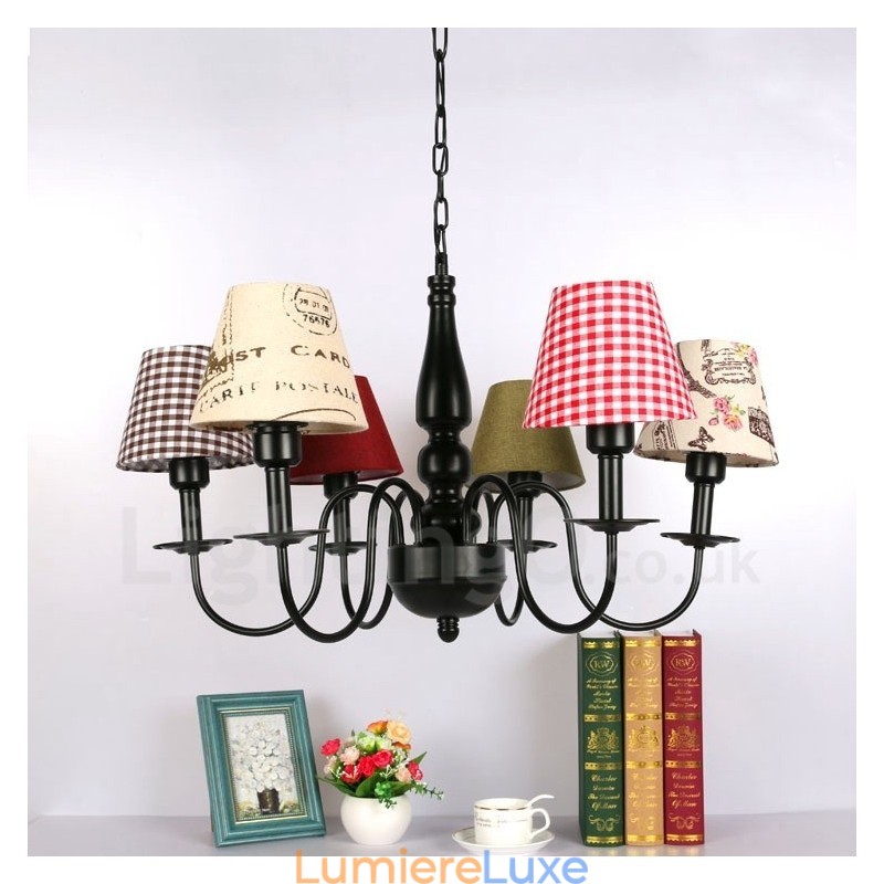 Lustre en métal intégré de style méditerranéen à 6 lumières