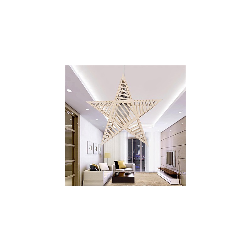 Lustre vintage en bois en forme d'étoile à cinq branches