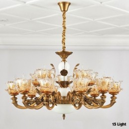 Lustre classique traditionnel en métal intégré à 15 lumières