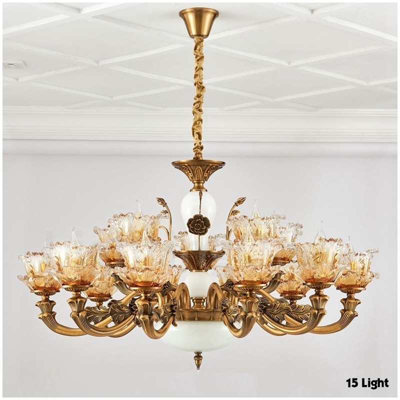 Lustre classique traditionnel en métal intégré à 15 lumières