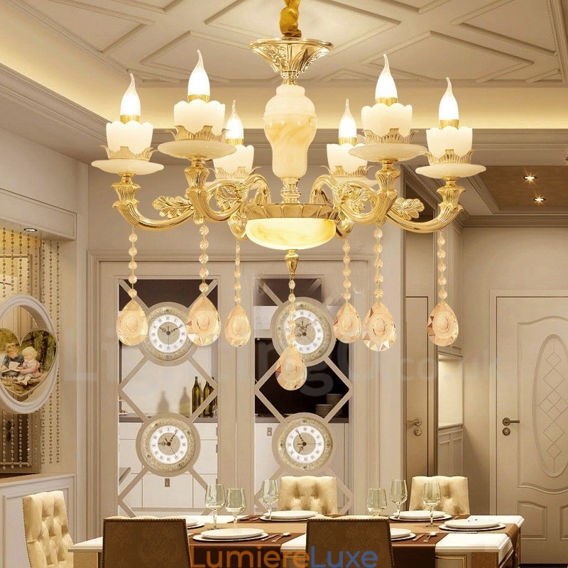 Lustre classique traditionnel en métal intégré à 6 lumières