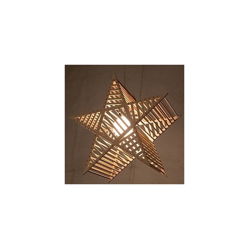 Lustre vintage en bois en forme d'étoile à cinq branches