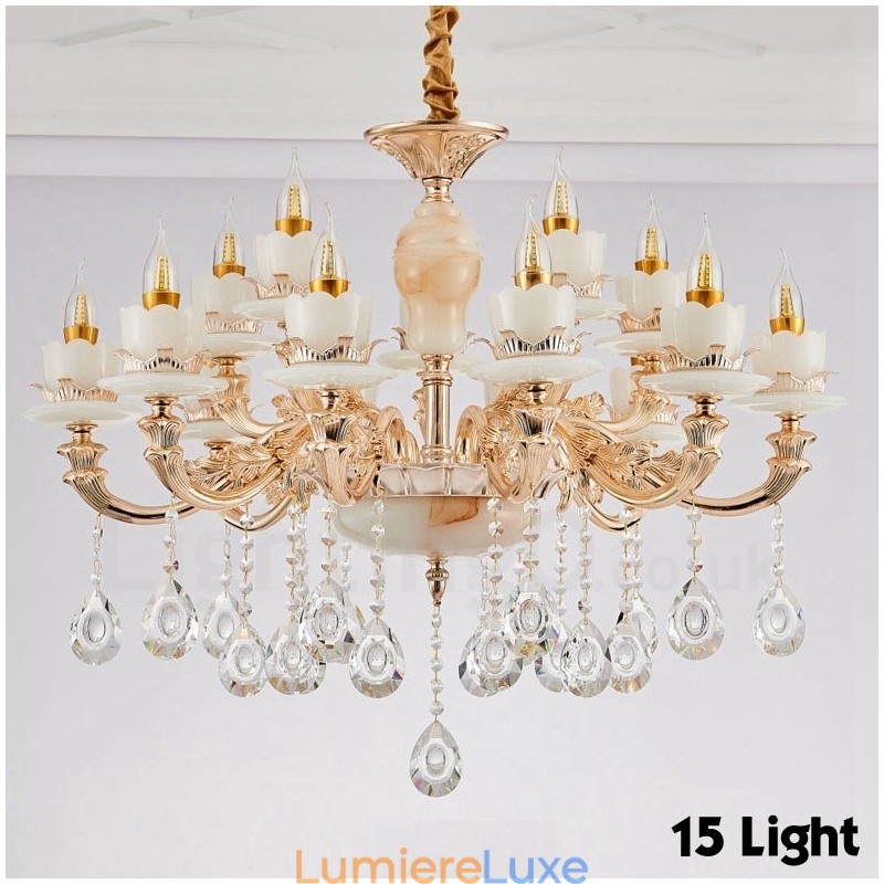 Lustre classique traditionnel en métal intégré à 15 lumières