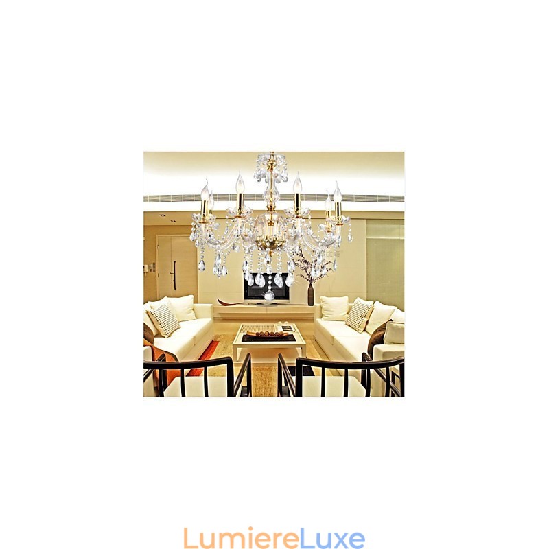 Lustre 6 Lumières Doré Vintage en Cristal