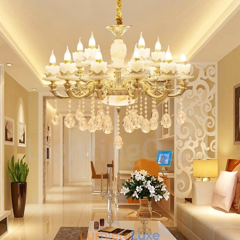 Lustre classique traditionnel en métal intégré à 15 lumières
