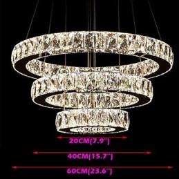 Suspension moderne à trois anneaux, blanc chaud, D204060, transparent, K9, grand format, en cristal