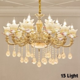 Lustre classique traditionnel en métal intégré à 15 lumières