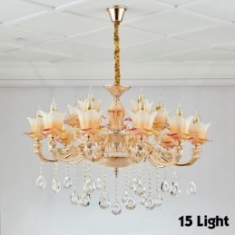 Lustre classique traditionnel en métal intégré à 15 lumières