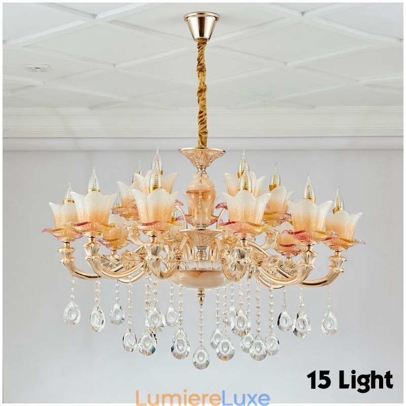 Lustre classique traditionnel en métal intégré à 15 lumières