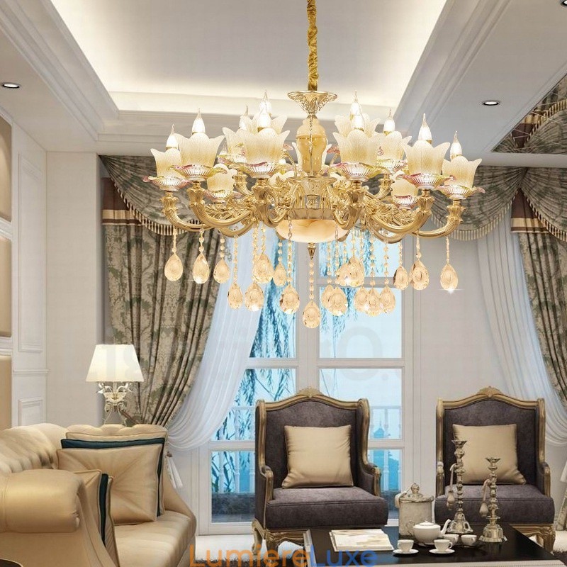 Lustre classique traditionnel en métal intégré à 15 lumières