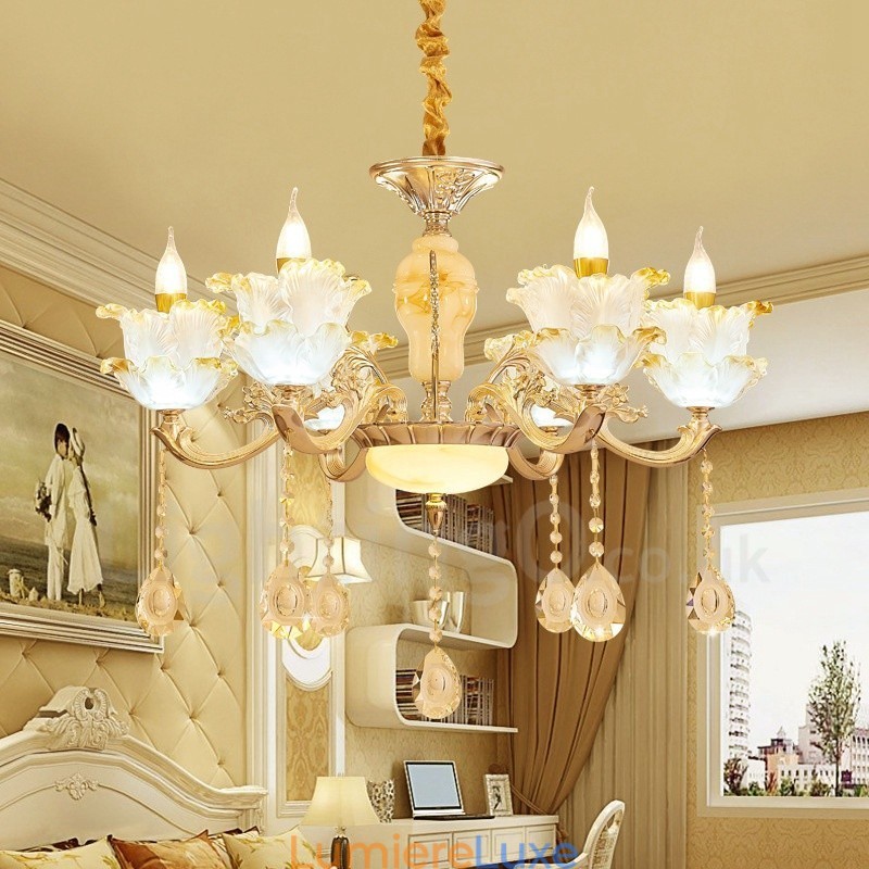 Lustre classique traditionnel en métal intégré à 6 lumières