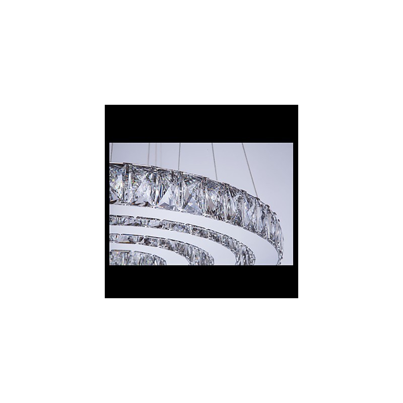 Suspension moderne à trois anneaux, blanc chaud, D204060, transparent, K9, grand format, en cristal