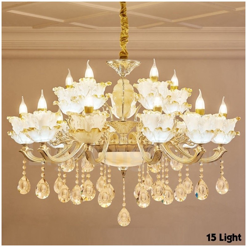 Lustre classique traditionnel en métal intégré à 15 lumières