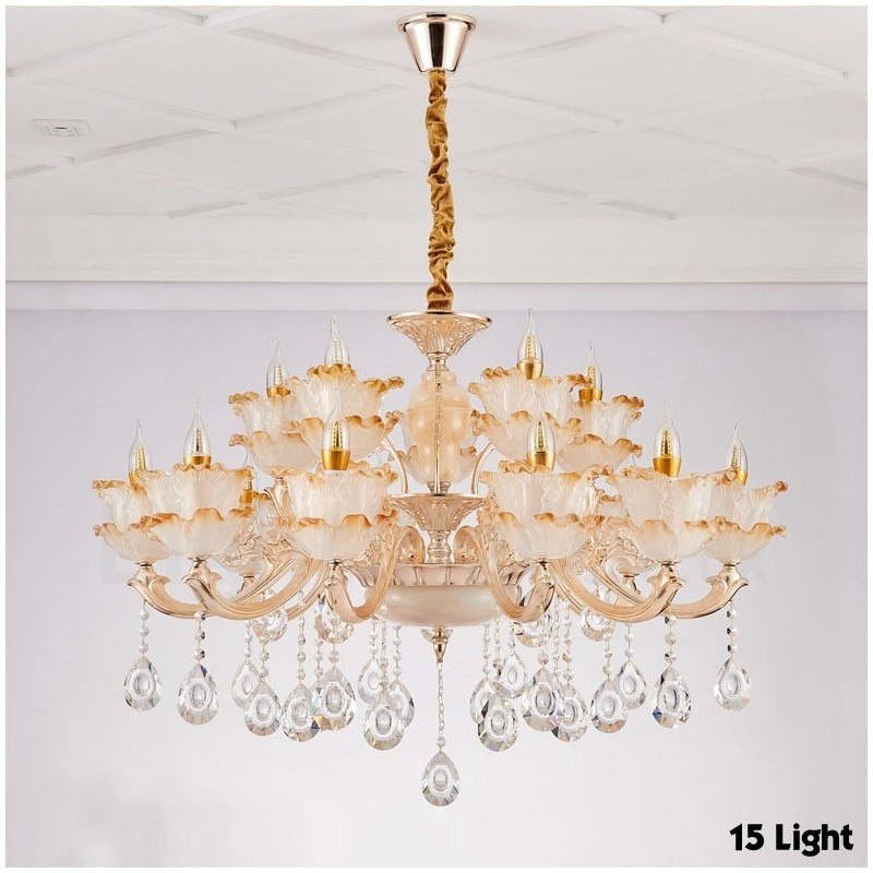 Lustre classique traditionnel en métal intégré à 15 lumières