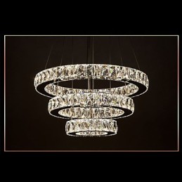 Suspension moderne à trois anneaux, blanc chaud, D204060, transparent, K9, grand format, en cristal