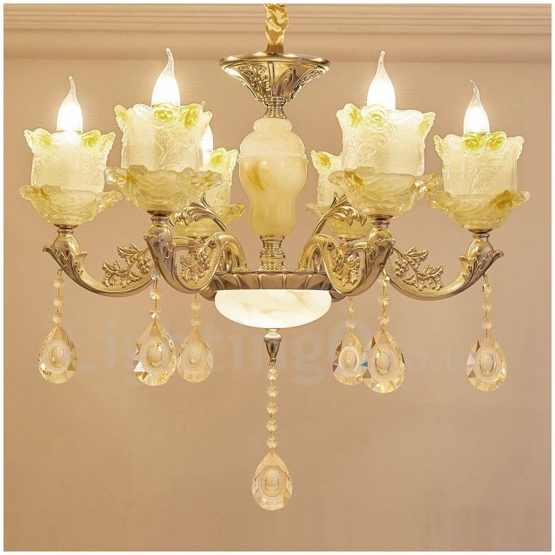 Lustre classique traditionnel en métal intégré à 6 lumières
