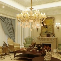 Lustre classique traditionnel en métal intégré à 15 lumières