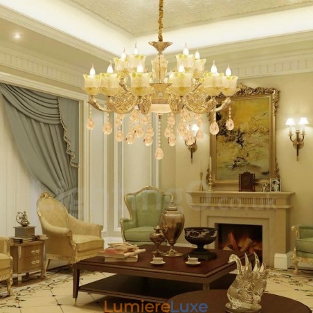 Lustre classique traditionnel en métal intégré à 15 lumières Lustre classique traditionnel en métal intégré à 15 lumières