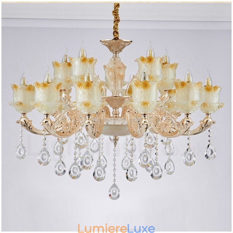 Lustre classique traditionnel en métal intégré à 15 lumières