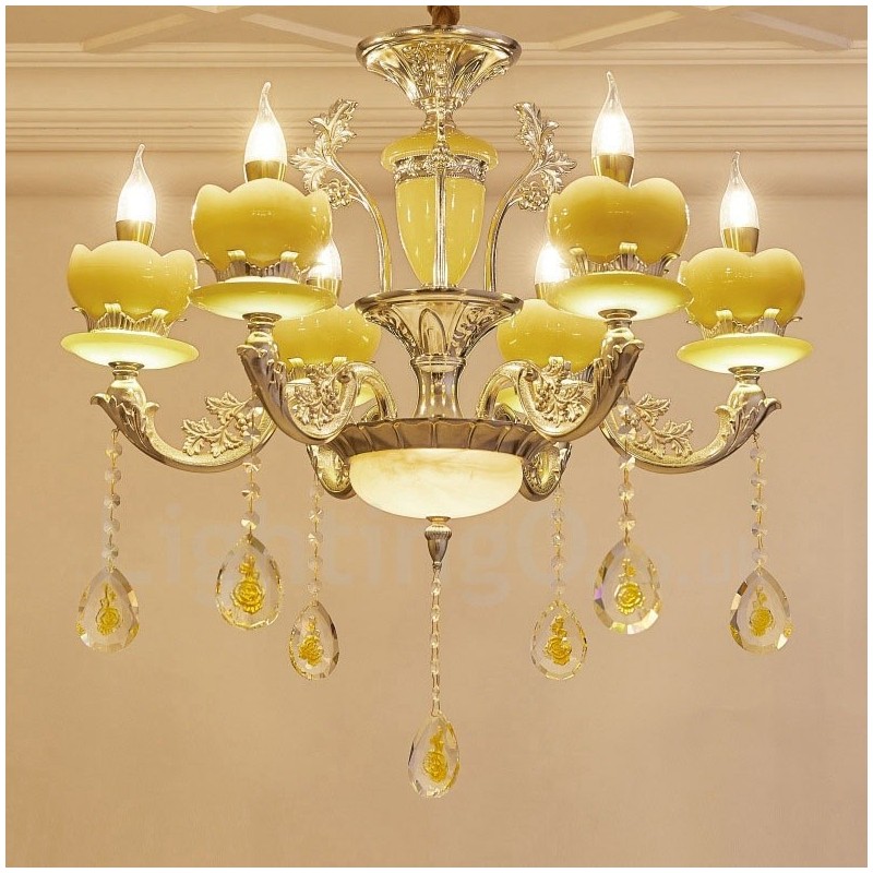 Lustre classique traditionnel en métal intégré à 6 lumières