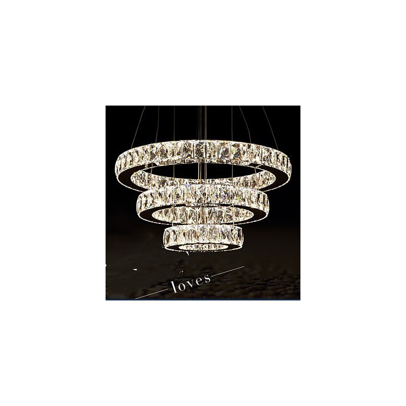 Suspension moderne à trois anneaux, blanc chaud, D204060, transparent, K9, grand format, en cristal