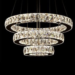 Suspension moderne à trois anneaux, blanc chaud, D204060, transparent, K9, grand format, en cristal
