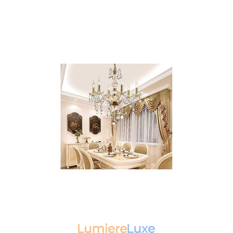 Lustre 6 Lumières Doré Vintage en Cristal