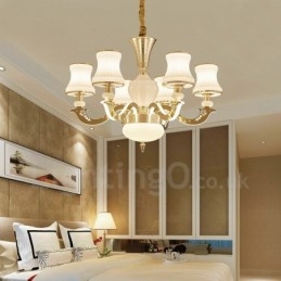 Lustre de luxe traditionnel classique à 6 lumières avec bougies intégrées en métal