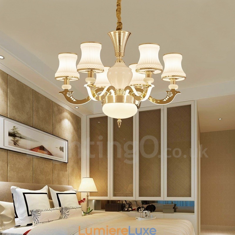 Lustre de luxe traditionnel classique à 6 lumières avec bougies intégrées en métal
