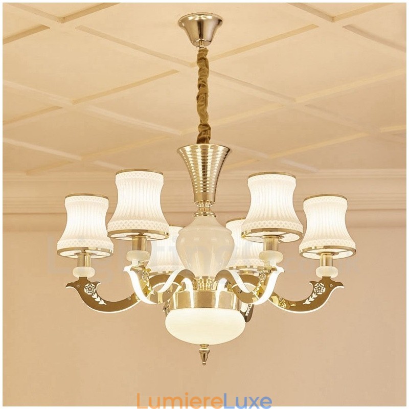 Lustre de luxe traditionnel classique à 6 lumières avec bougies intégrées en métal