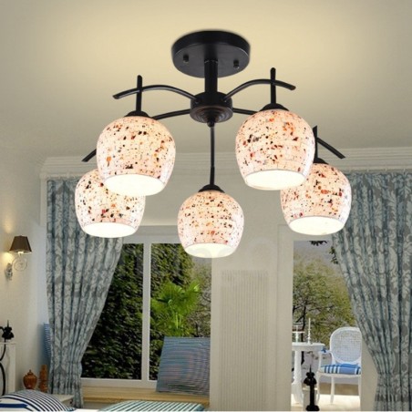 Lustre intégré de style méditerranéen à 5 lumières avec abat-jour en verre Lustre intégré de style méditerranéen à 5 lumières avec abat-jour en verre