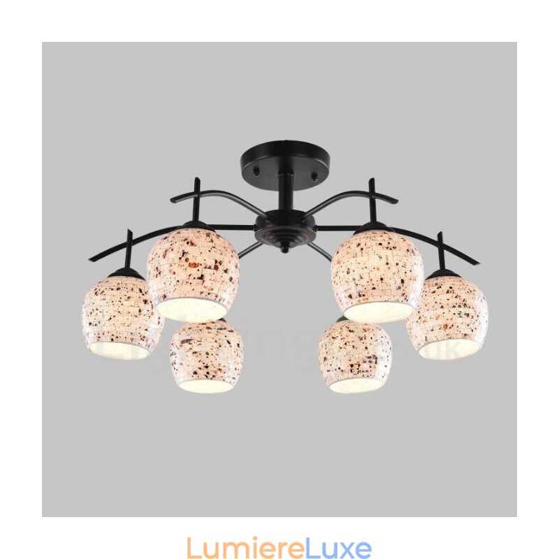 Lustre intégré de style méditerranéen à 6 lumières avec abat-jour en verre