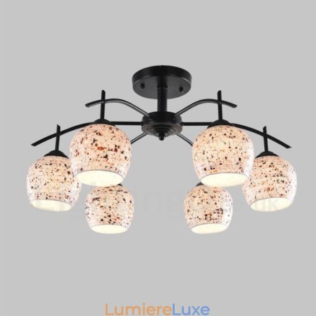 Lustre intégré de style méditerranéen à 6 lumières avec abat-jour en verre Lustre intégré de style méditerranéen à 6 lumières avec abat-jour en verre