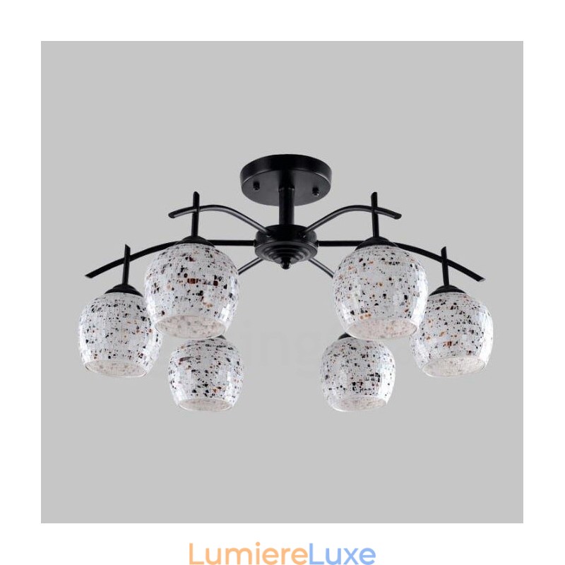 Lustre intégré de style méditerranéen à 6 lumières avec abat-jour en verre