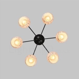 Lustre intégré de style méditerranéen à 6 lumières avec abat-jour en verre