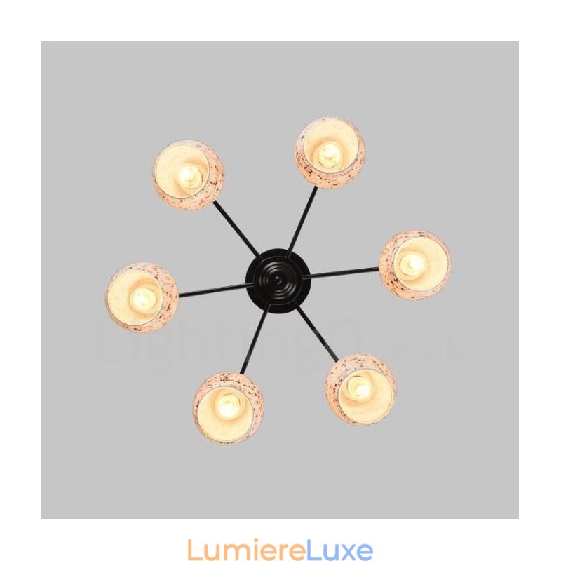 Lustre intégré de style méditerranéen à 6 lumières avec abat-jour en verre