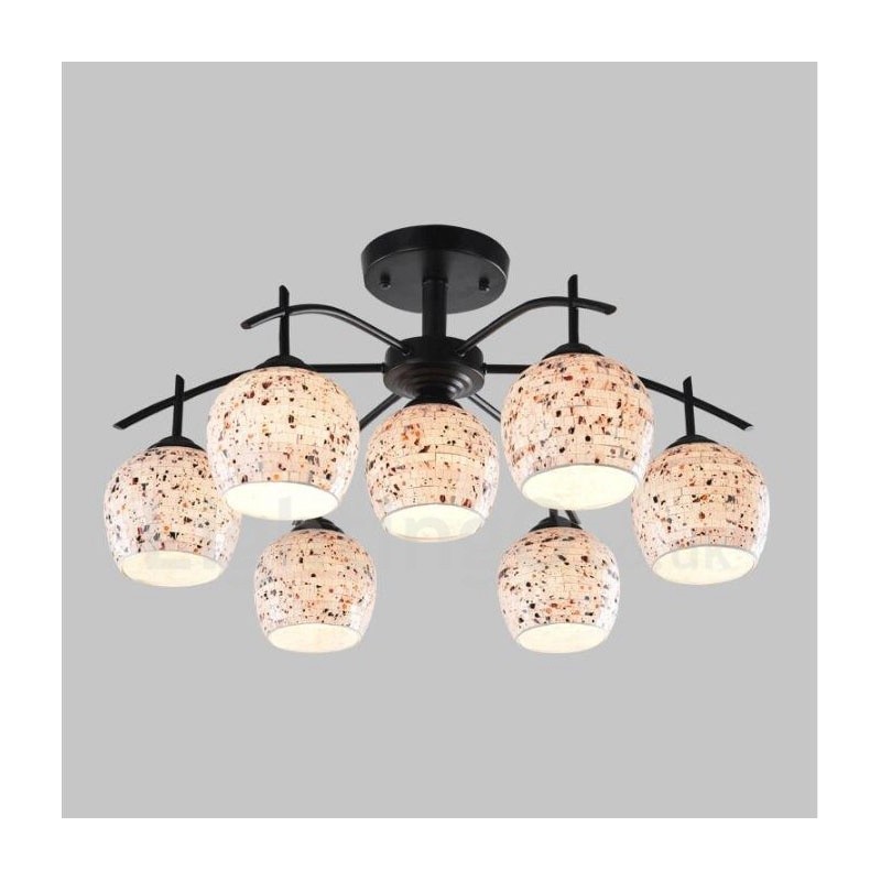 Lustre intégré de style méditerranéen à 7 lumières avec abat-jour en verre