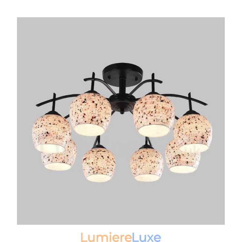 Lustre intégré de style méditerranéen à 8 lumières avec abat-jour en verre