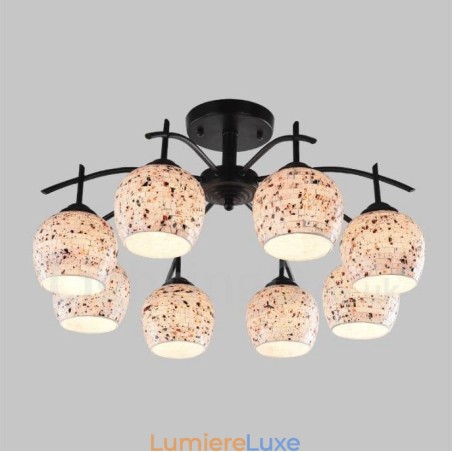 Lustre intégré de style méditerranéen à 8 lumières avec abat-jour en verre Lustre intégré de style méditerranéen à 8 lumières avec abat-jour en verre