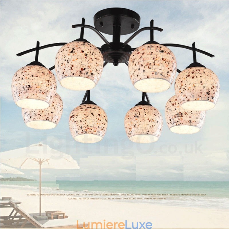 Lustre intégré de style méditerranéen à 8 lumières avec abat-jour en verre