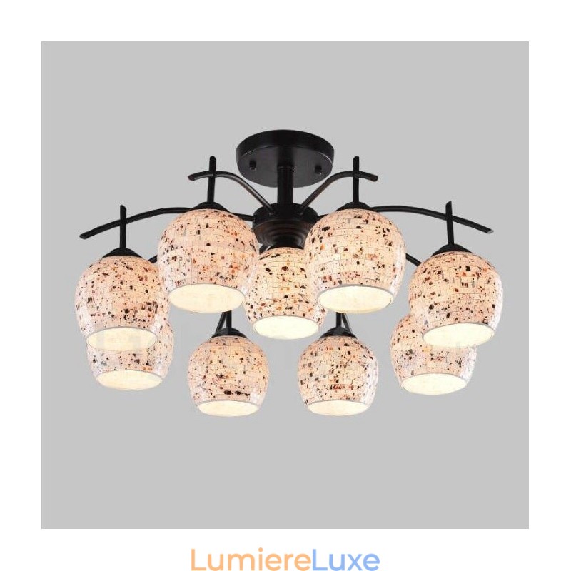 Lustre intégré de style méditerranéen à 9 lumières avec abat-jour en verre