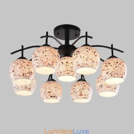 Lustre intégré de style méditerranéen à 9 lumières avec abat-jour en verre Lustre intégré de style méditerranéen à 9 lumières avec abat-jour en verre