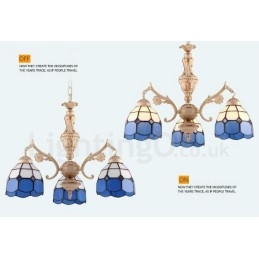 Lustre en métal intégré de style méditerranéen à 3 lumières avec abat-jour en verre