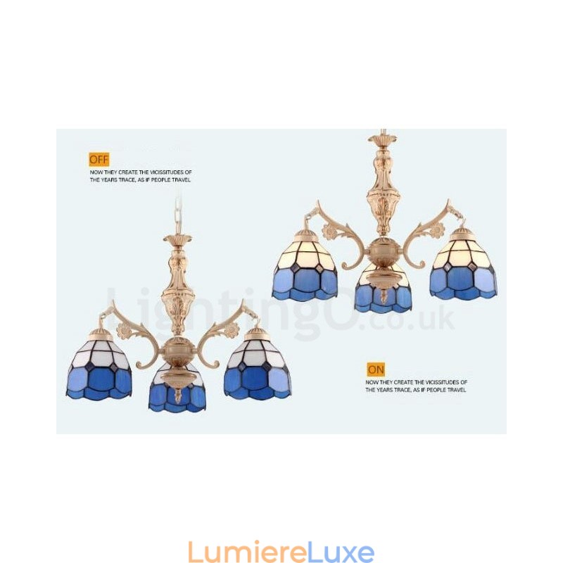 Lustre en métal intégré de style méditerranéen à 3 lumières avec abat-jour en verre