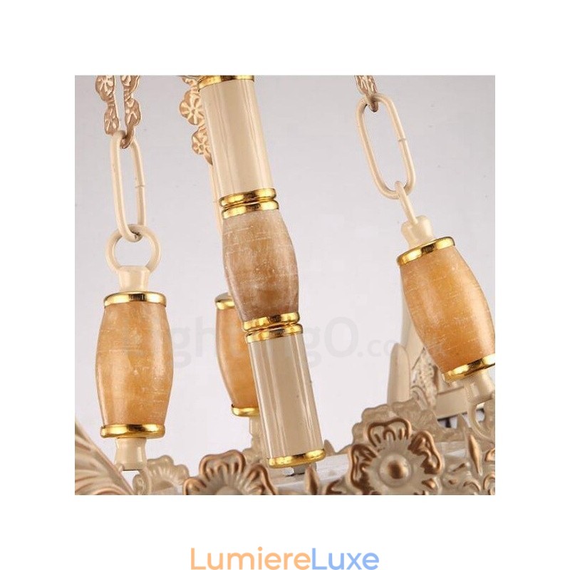 Lustre en métal intégré de style méditerranéen à 3 lumières avec abat-jour en verre