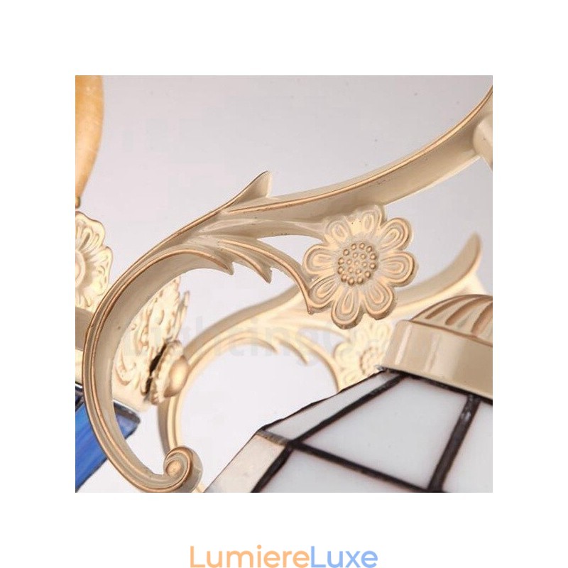 Lustre en métal intégré de style méditerranéen à 3 lumières avec abat-jour en verre