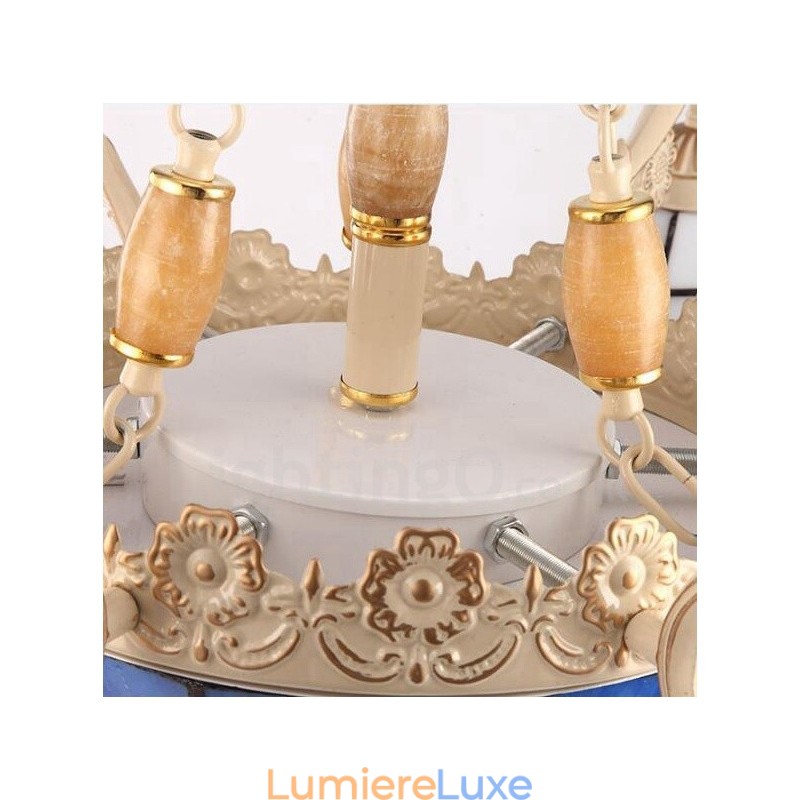 Lustre en métal intégré de style méditerranéen à 3 lumières avec abat-jour en verre