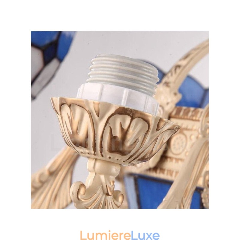 Lustre en métal intégré de style méditerranéen à 3 lumières avec abat-jour en verre